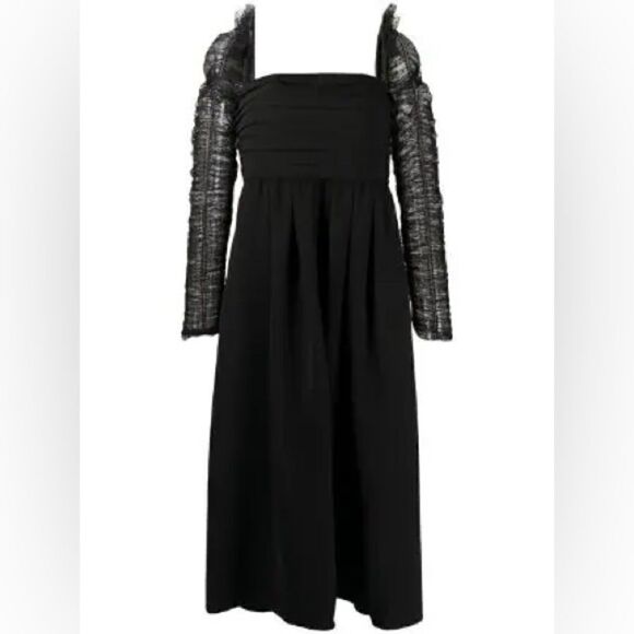 NWT Self-Portrait Crepe Dot Mesh Sleeved Midi Dress - Picture 8 of 16